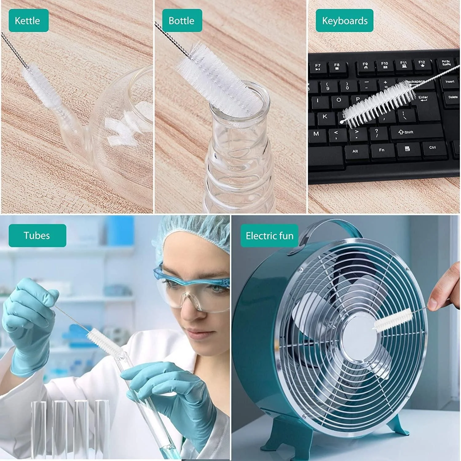 10Pcs/Set Multipurpose Brush Set - Soft Nylon Bristles, Stainless-Steel Handles, Ideal for Home and Aquarium Cleaning