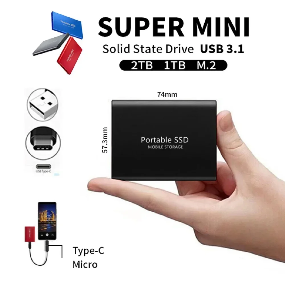 Портативный жесткий диск, внешний жесткий диск 1 ТБ, 2 ТБ USB3.1, высокоскоростной жесткий диск, 500 г, внешний твердотельный накопитель для ноутбуков/Mac/ПК