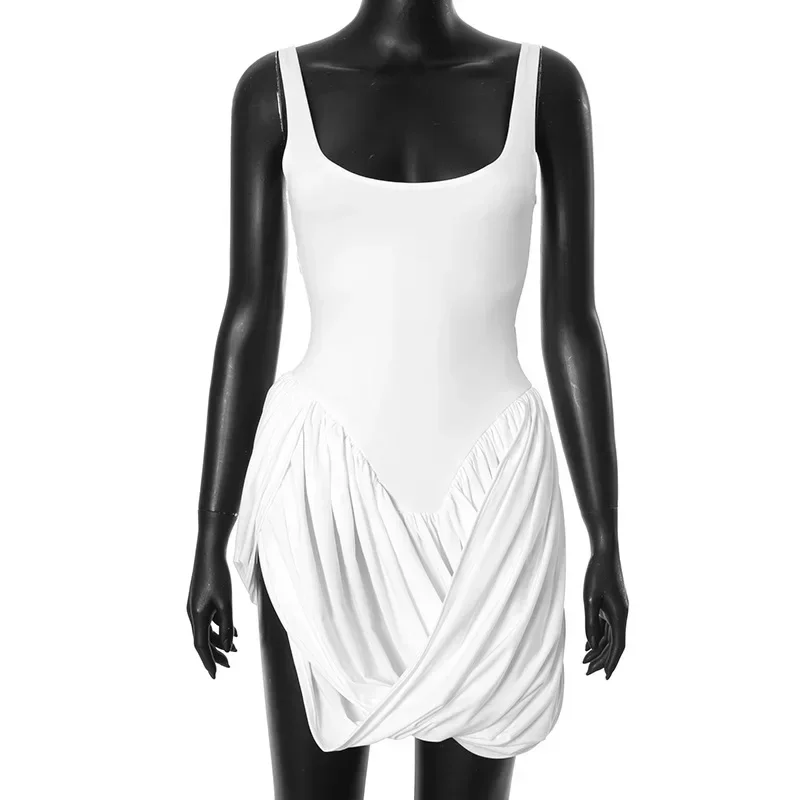 Talenza Mesh Patchwork Schlitz Mini Kleid frauen Neue Einfarbig Weste Hohe Taille Kleid Sexy Gesmokt Ärmelloses Dünnes Mini Kleid