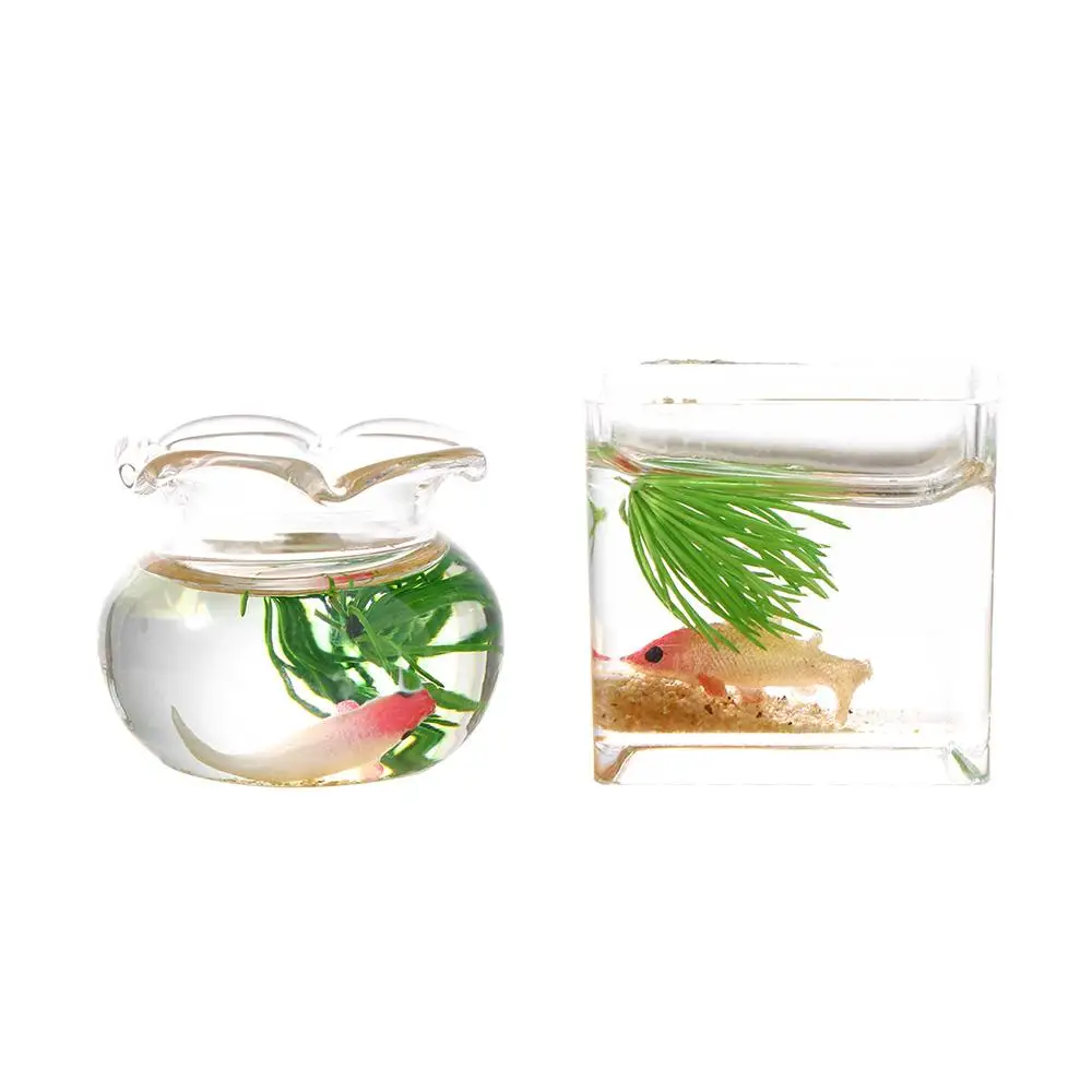 Scene Model Dollhouse Toy Pretend Toy Miniature Fish Tank Glass Fish Tank Model Miniature Fish Bowl Dollhouse Miniature