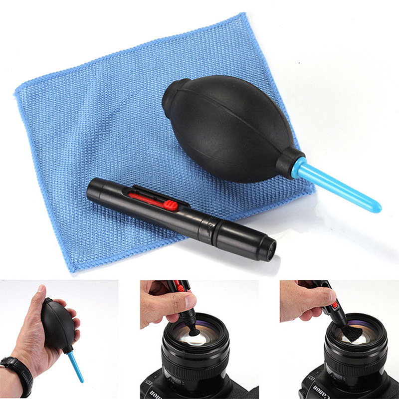 3 in 1 Lens Cleaning Cleaner Dust Pen Blower Cloth Kit For  VCR Camera