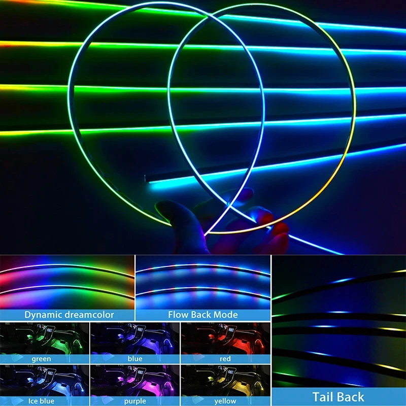 Kit de Luz Atmosfera Interior do Carro, Dual Zone, 64 Cores, Arco-íris, Neon, Bluetooth App, Sinfonia, RGB Acrílico, Luzes Ambiente, 18, 22 em 1