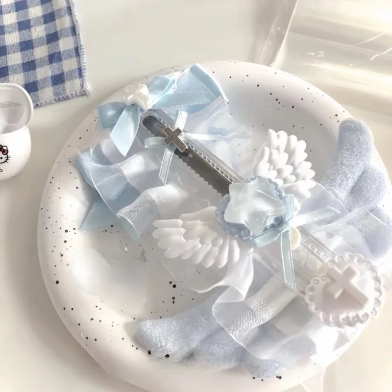 Цельный сладкий корейский модный резак для коробок, белый, синий цвет, крылья, бант, лента, универсальный нож, модный милый кружевной резак для бумаги