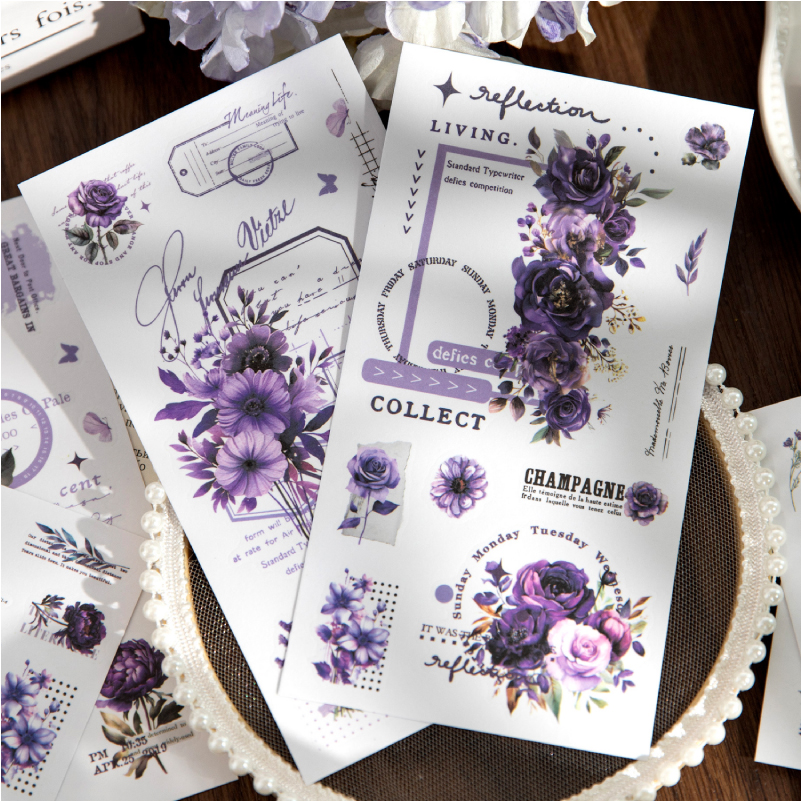 Journal GO 6pcs Flower Shadow Decorative Sticker Fresh Plant Flowers Collage Scrapbooking Label Diy Diary Journal Planner Label