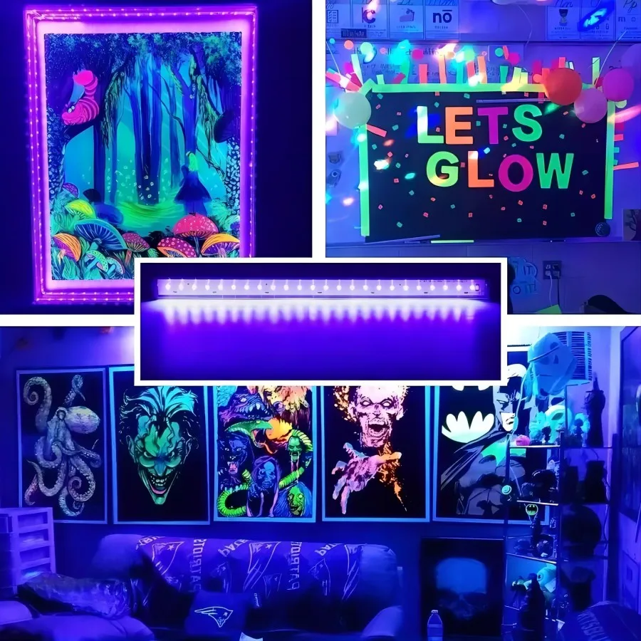 1ft UV Black Light Bar สําหรับห้อง,ตู้,ตกแต่งฮาโลวีนวันหยุด,สีทา,โปสเตอร์,เรืองแสง Tapestry,Glow Party