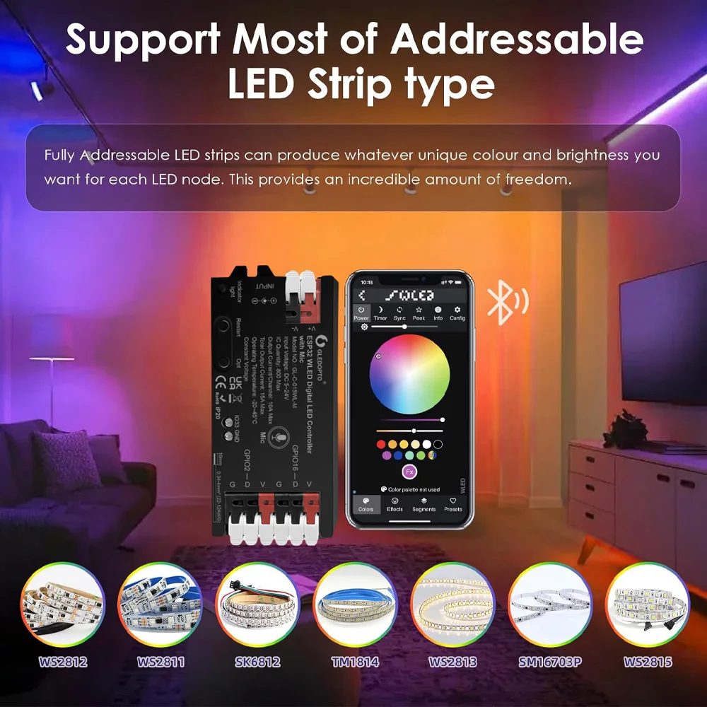 Controlador WLED ESP32 con micrófono controlador LED direccionable para tira de luz RGBW WS2812B SK6812 WS2811 TM1814 WS2813 WS2815