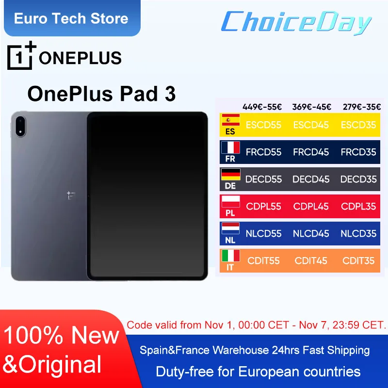 Globale Version OnePlus Pad 3 13,2 Zoll Tablet 144 Hz Bildschirm 12140 mAh Snapdragon 8 Akku 13 MP Rückfahrkamera 8 Lautsprecher 80 W Ladung