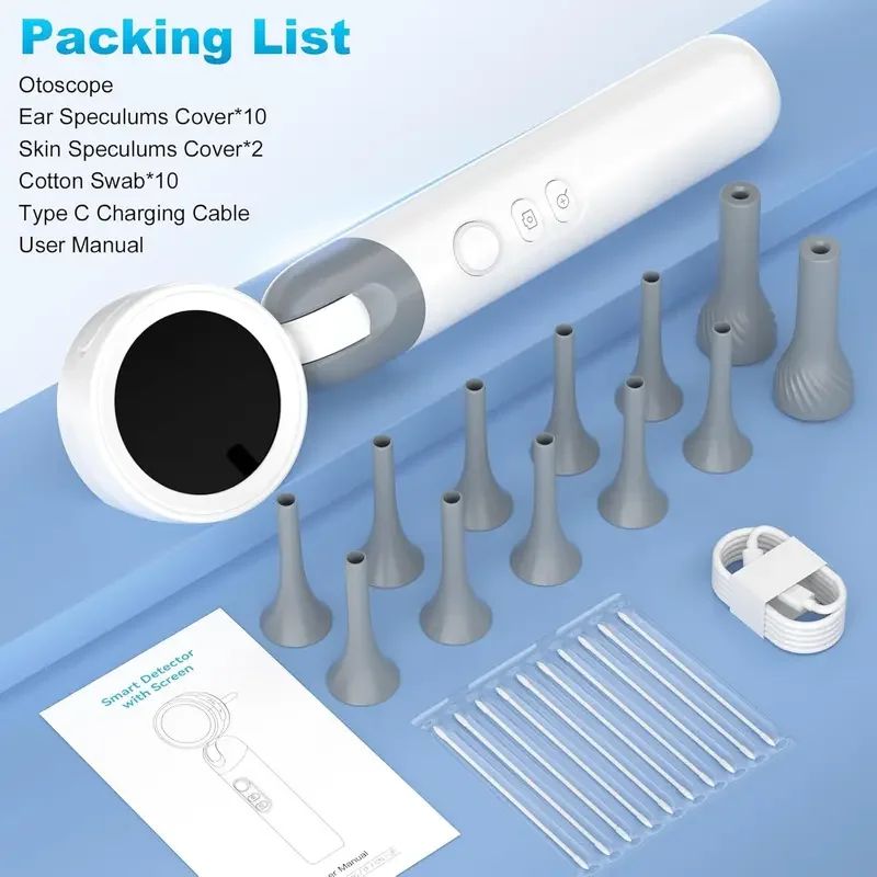 Smart Ear Camera Endoscope 90° Rotatable Head for Easy Viewing 1080P HD Camera with 12 Replacement Heads Included /Nose /Skin