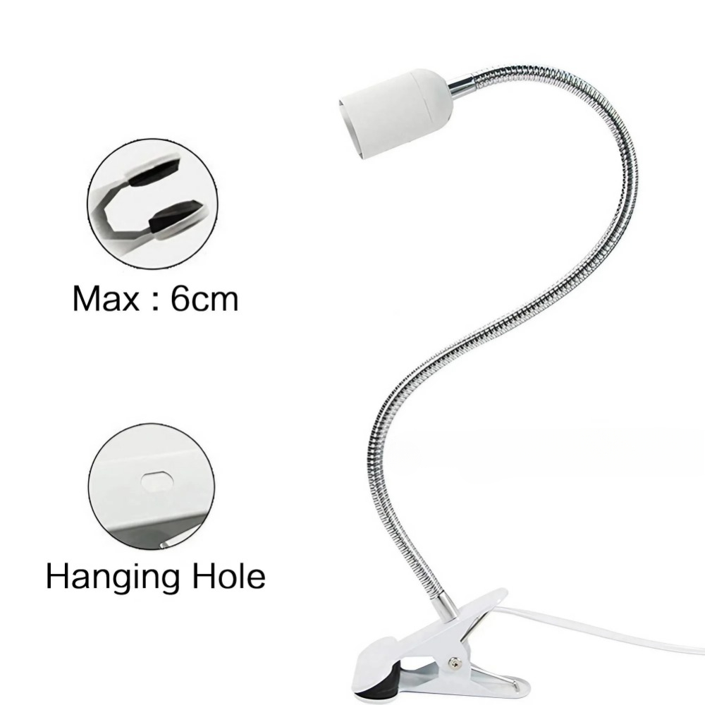 Ue eua plug 360 graus flexível suporte da lâmpada de mesa e27 base de luz soquete gooseneck clip-on cabo com interruptor de ligar para casa