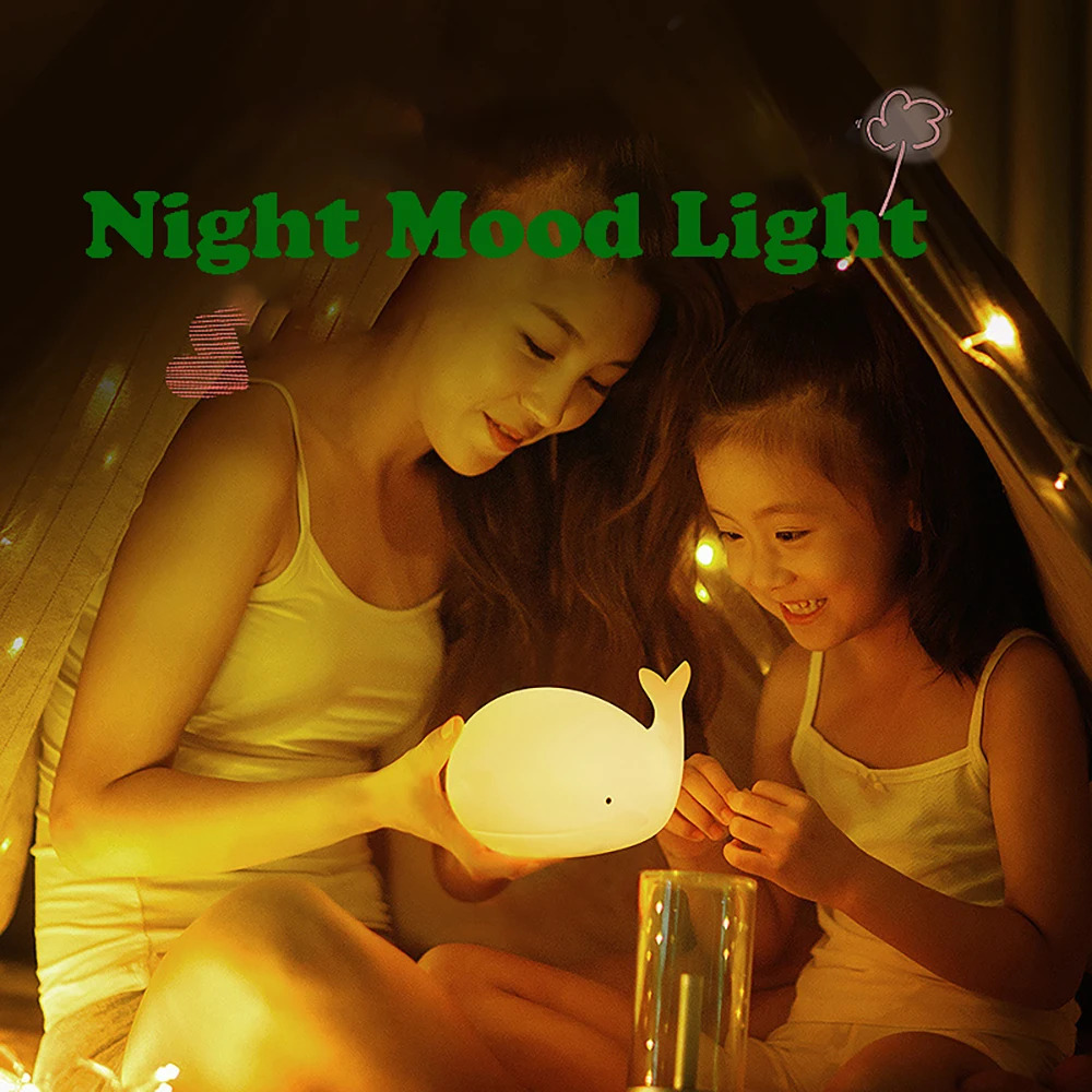 LED-Nachtlicht, niedlicher Wal, Cartoon-Tiere, Silikonlampe für Kinder, Kinder, Touch-Sensor, Timing, USB wiederaufladbar, als Geburtstagsgeschenk