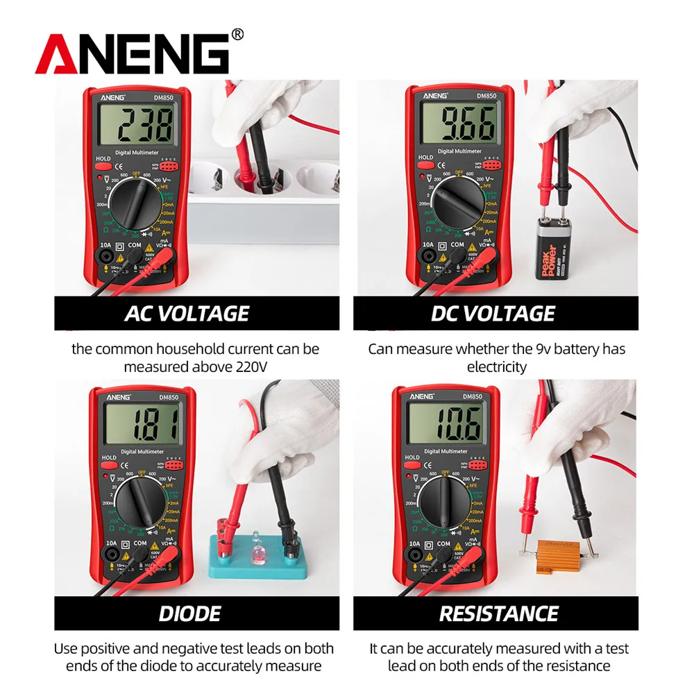 ANENG-multímetro Digital DM850, herramienta profesional automática de 1999 recuentos, probador de voltaje automático de CA/CC, amperímetro de corriente de ohmios, Detector