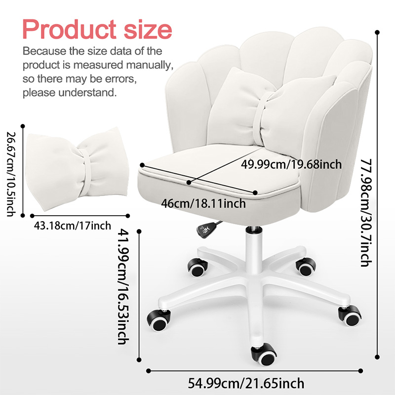 Cute Petal Desk Chair Velvet Home Office Butterfly Chairs with Bow Cushion Makeup Vanity Chair for Bedroom Computer Task Chairs