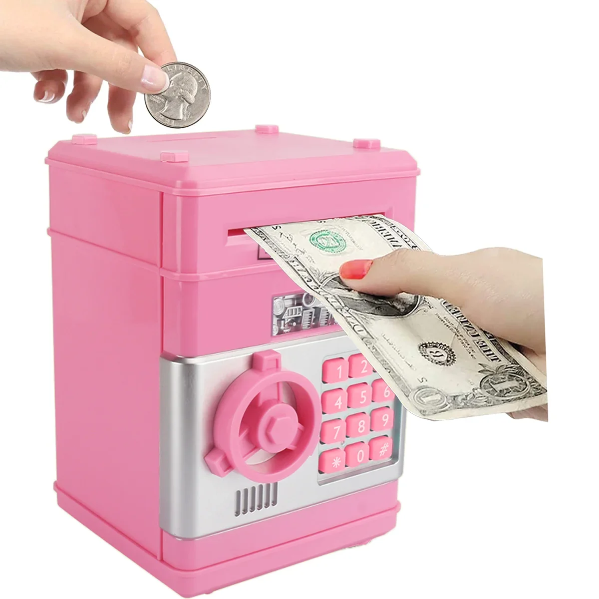 어린이 돈 은행, 전자 암호 돼지 저금통 어린이를위한 미니 ATM 현금 동전 돈 상자 어린이를위한 생일 장난감, ATM 은행 상자
