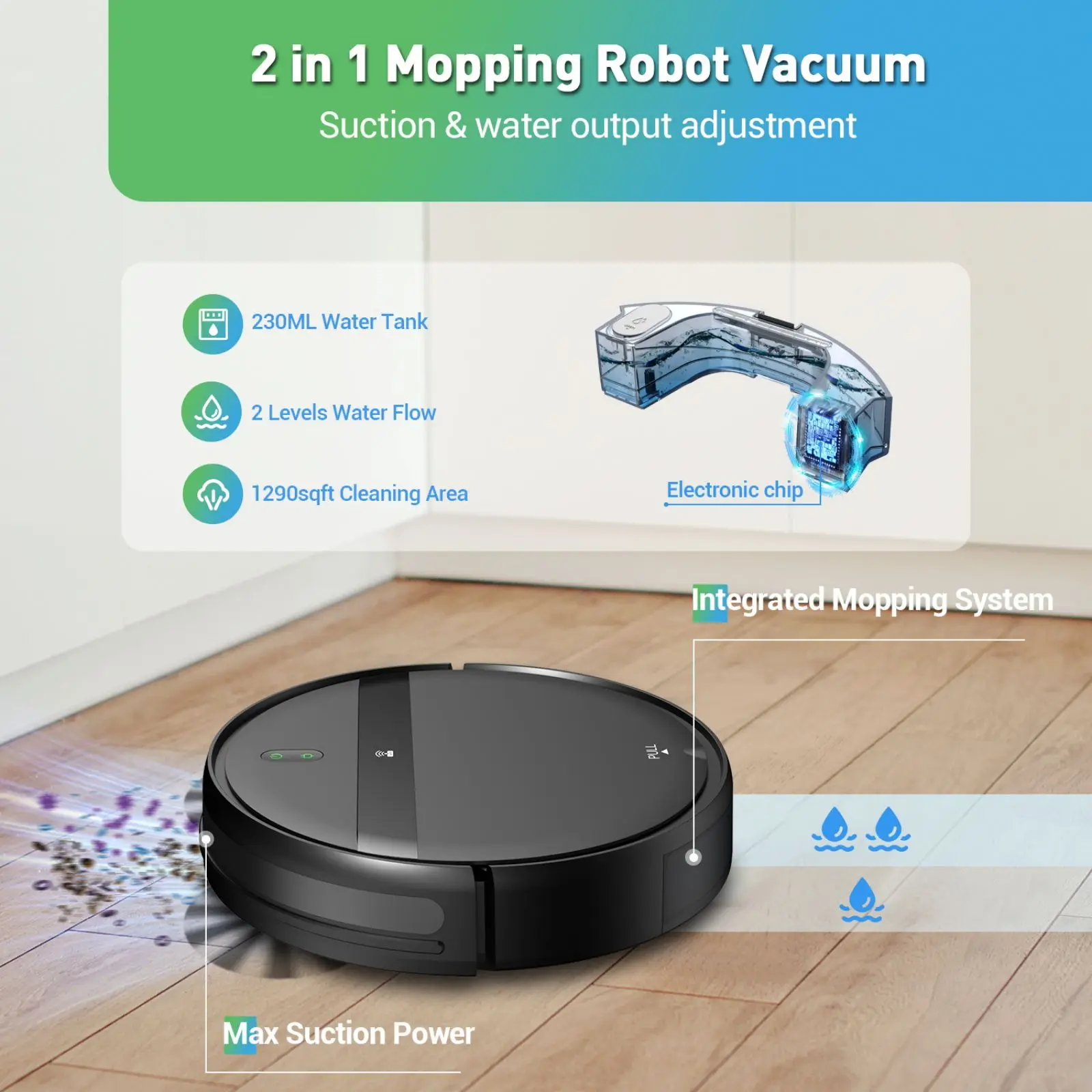 GOOVI G20 Roboter-Staubsauger, 6000 Pa, automatische Reinigung, 3-in-1, Mopp und Sweep, 2500 mAh Akku, Smart WiFi, leise, starke Saugkraft für Tierhaare