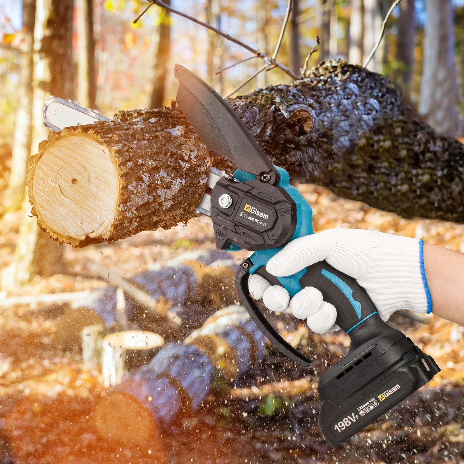 Gisam 8 Inch Brushless Chain Saw Cordless Handheld Pruning Saw Woodworking Electric Saw Cutting Tool For Makita 18V Battery Pin