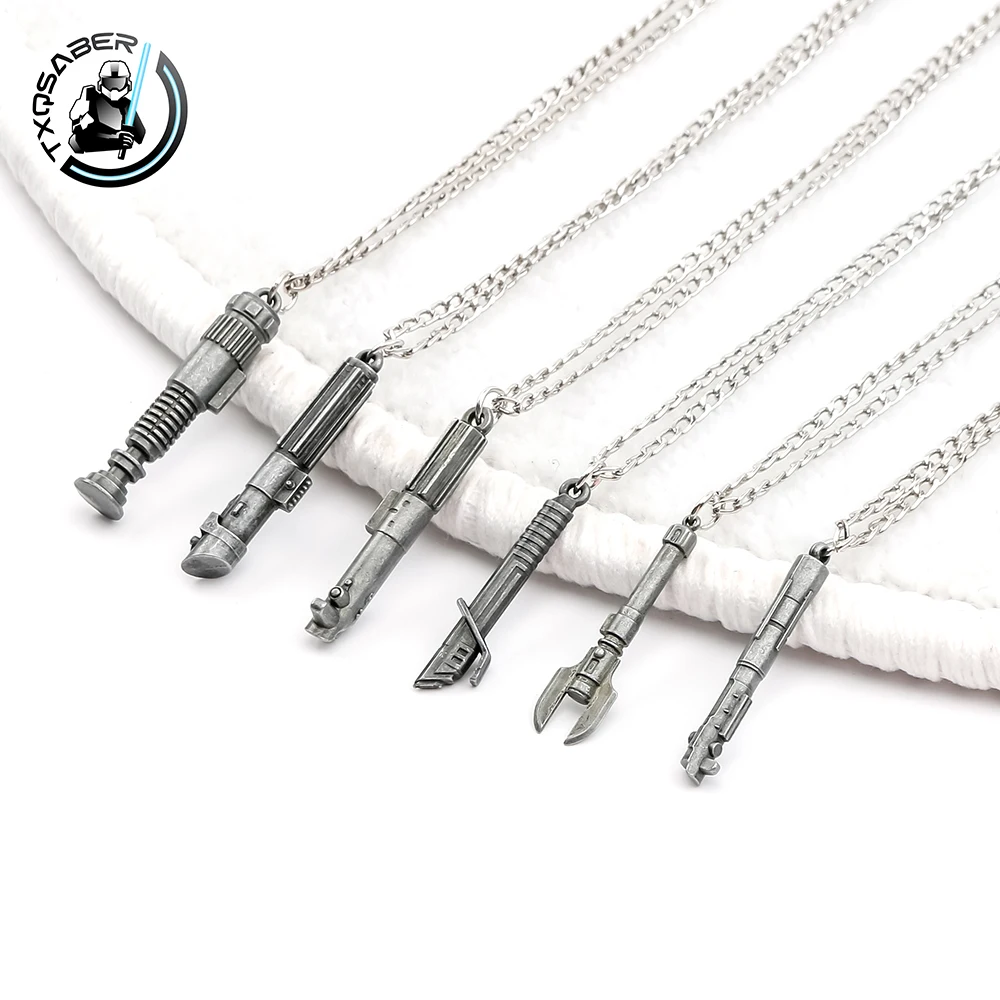 Txqsaber mini lichtschwert halskette anhänger für obi wan kenobi luke skywalker teile zeigen schwert schwert metall schlüssel bund zubehör