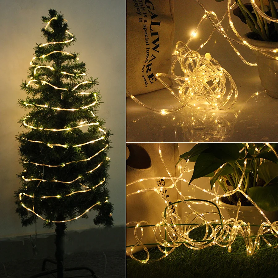 LED ロープチューブストリングライト 10 メートル 20 メートル 30 メートル屋外 8 モードクリスマスフェアリーライトガーランド DIY パーティー結婚式の庭のフェンスの装飾