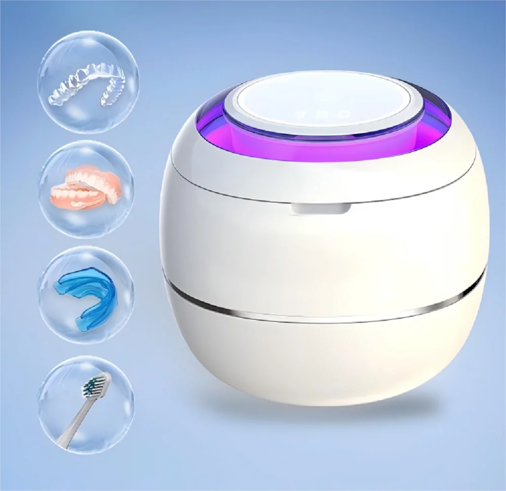 Limpiador ultrasónico para retenedores, máquina de limpieza de joyería, Mini limpiador ultrasónico UV portátil para retenedores de dientes postizos