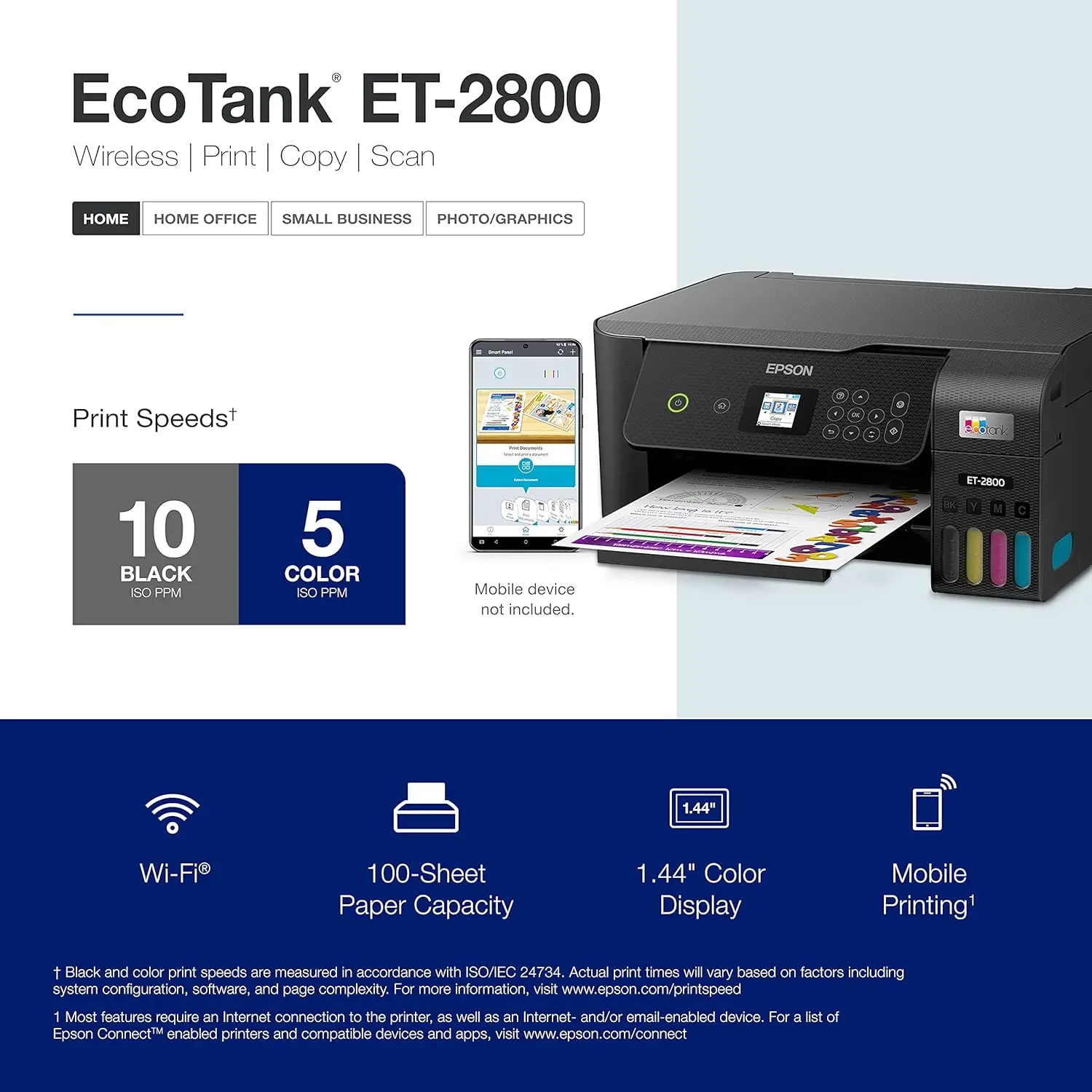 EcoTank ET-2800 Wireless Color All-in-One Cartridge-Free Supertank Printer with Scan and Copy â€“ The Ideal Basic Home- Black