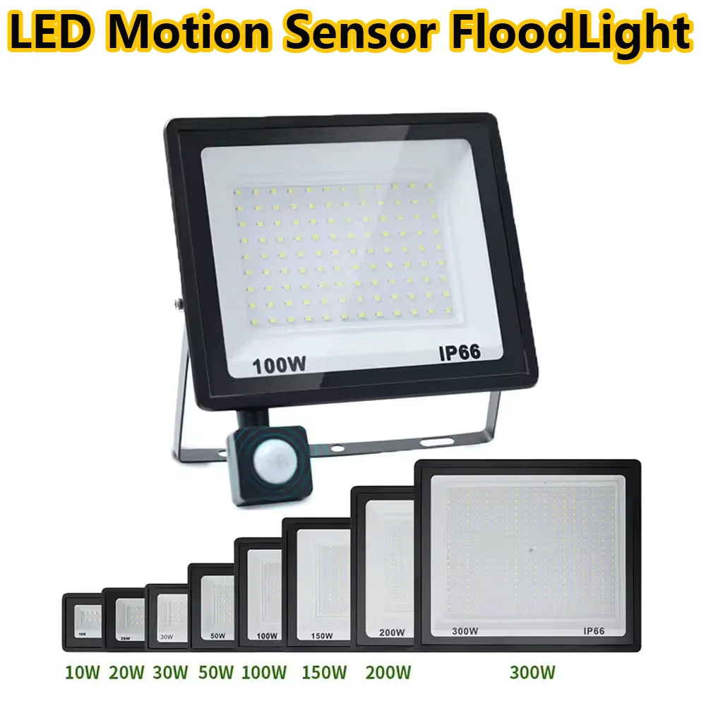 Luz de inundación al aire libre LED PIR Sensor de movimiento proyector 220V IP66 impermeable al aire libre foco LED para farola de jardín