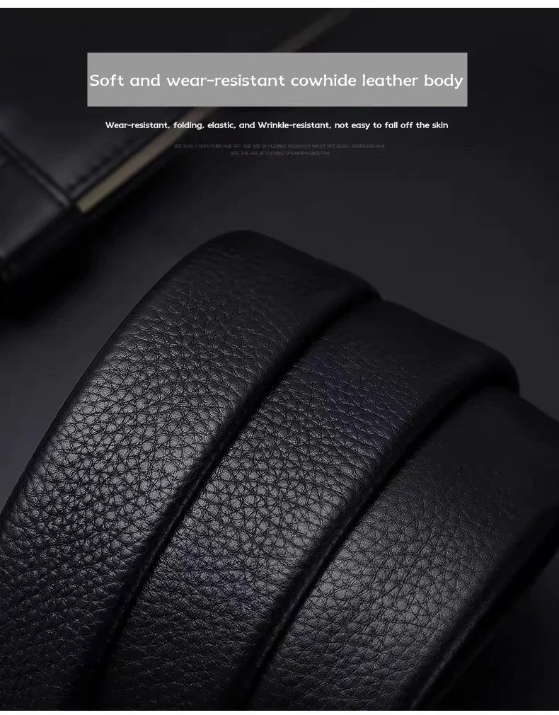 Cowhide belt, men's leather belt, automatic buckle, men's top layer, high-end trendy buckle