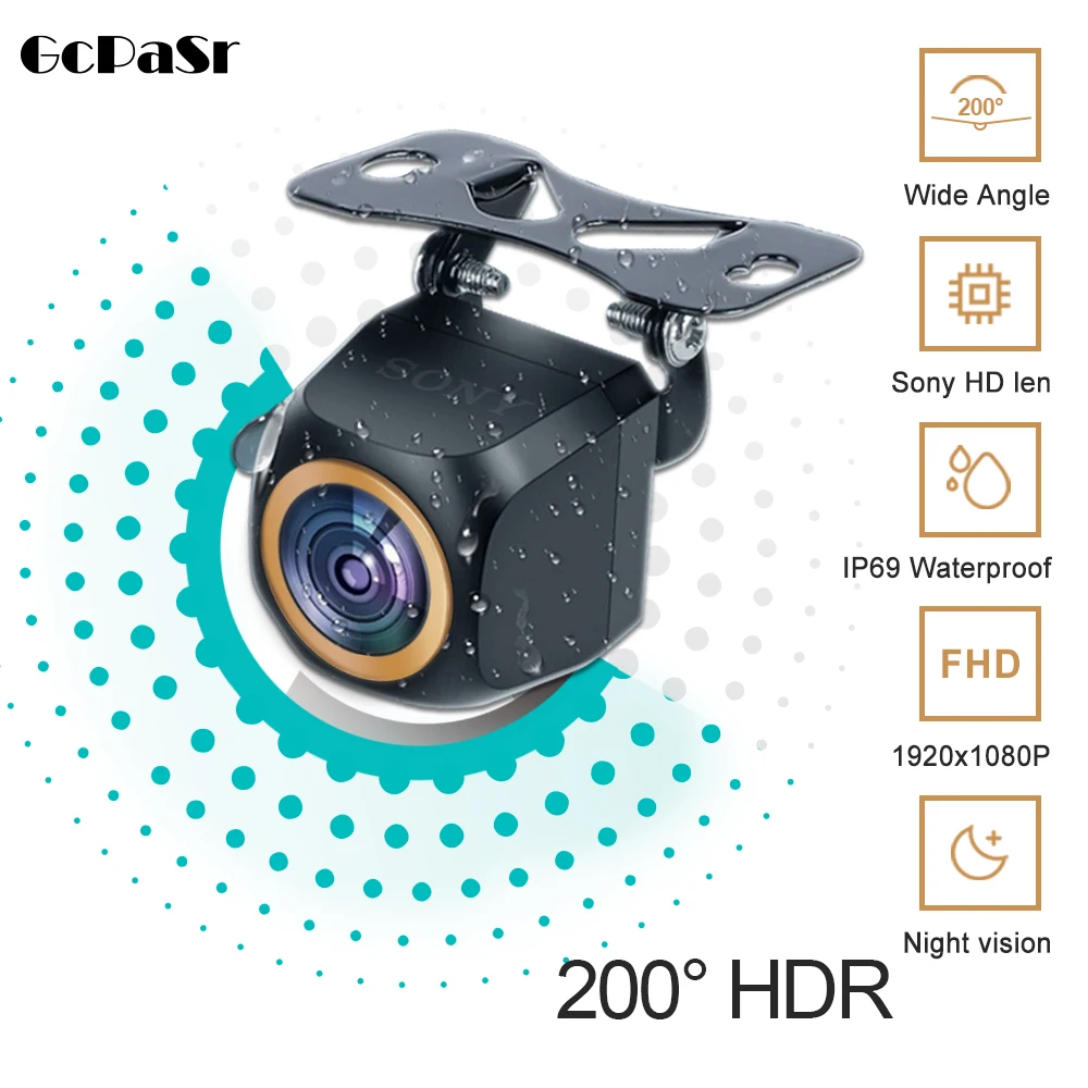 Para 200 °   Ojo de pez lente dorada AHD 1920x1080P cámara de visión trasera de coche Full HD visión nocturna vehículo cámara frontal de marcha atrás de coche