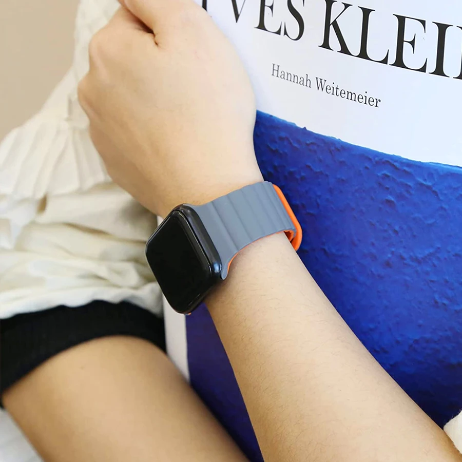 Apple Watch用磁気ブレスレット,シリコンブレスレット,iwatchシリーズ10,9,8,7,49mm, 45mm, 41mm, 44mm, 40mm 42mm、38mm