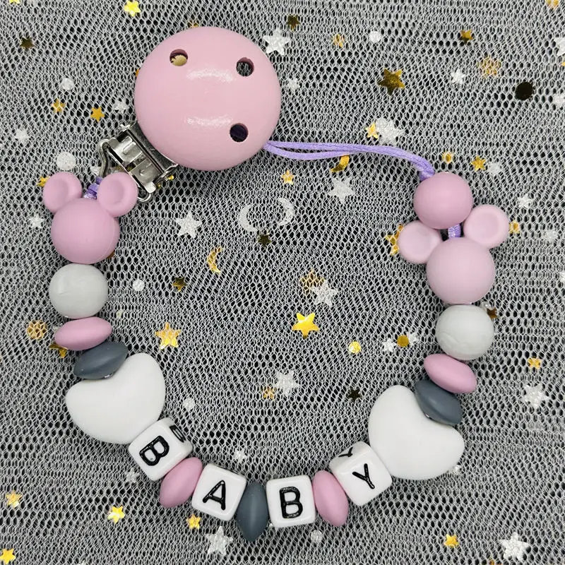 Hot Custom Handmade Personalized Name Silicone Letters Beads Pacifier Clips Chain Baby Teether Holder Bracelet Chew Nursing Gift