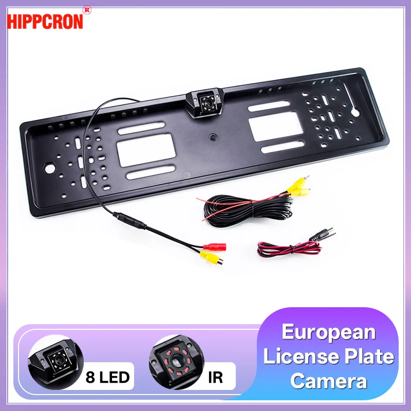 Hippcron câmera da placa do carro vista traseira sem fio ue europeu quadro de licença à prova dwaterproof água visão noturna reversa backup 8 câmera led