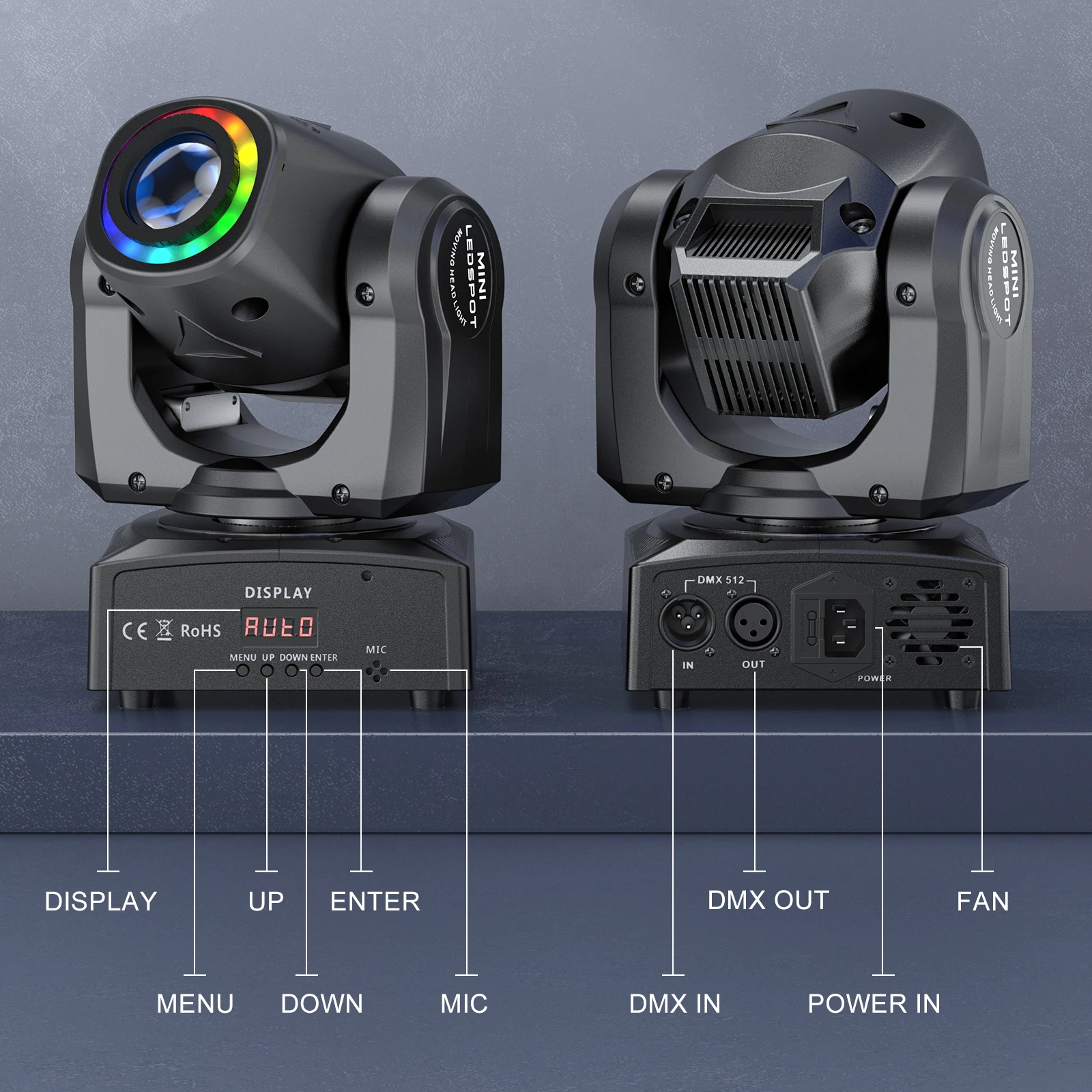 U'King 120W LED Beam Moving Head Light RGB Color Mixing 8 Patterns DMX Effect Light Rotating Stage Light for DJ Show Party KTV