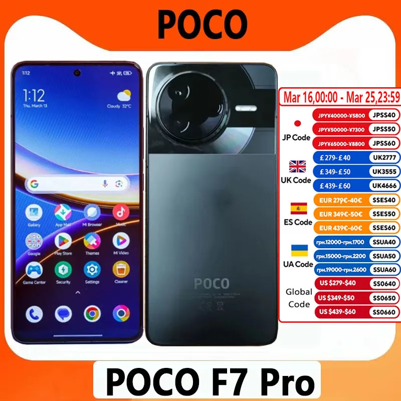 【Marca +】 Versão global POCO F7 Pro 5G Snapdragon 8 Gen 3 50MP câmera principal 6,67 "WQHD + Fluxo AMOLED DotDisplay 90W HyperCharge