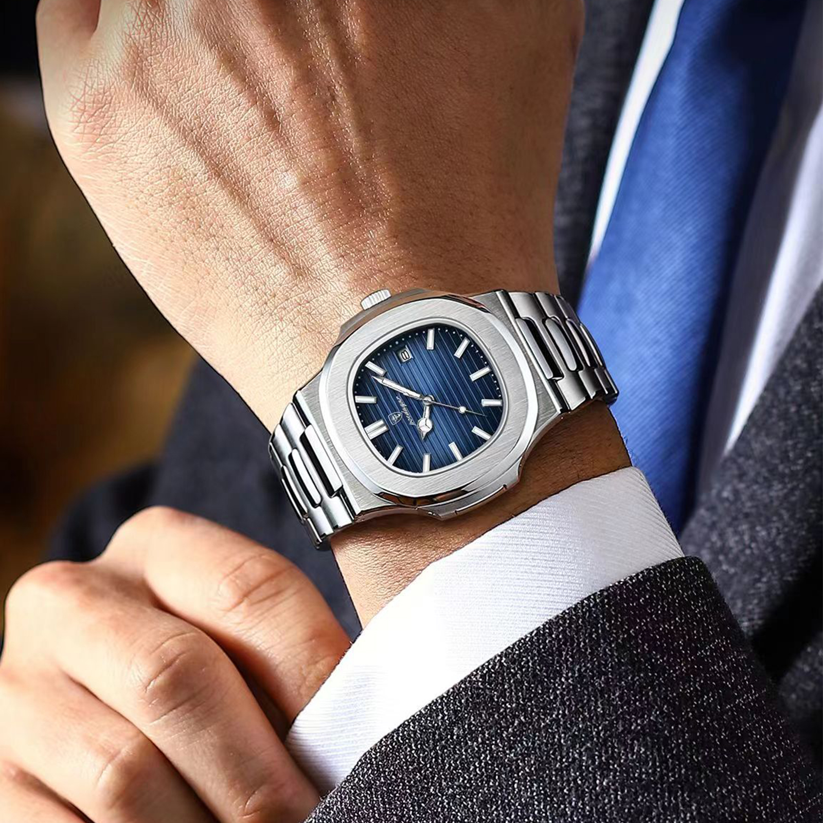 POEDAGAR-reloj analógico de acero inoxidable para hombre, accesorio de pulsera de cuarzo resistente al agua con calendario, complemento masculino de marca de lujo con esfera luminosa, nuevo, 2023