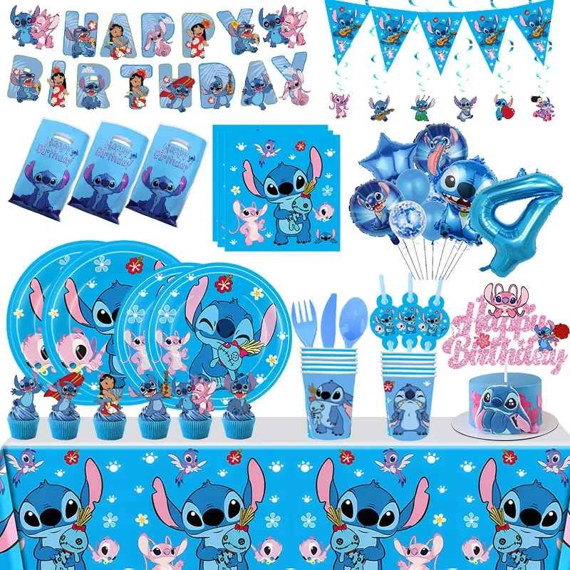 Disney Stitch Geburtstags feier Dekoration Geschirr Ballon Cup Platte Banner Hintergrund Lilo und Stich Thema Party liefert Gefälligkeiten