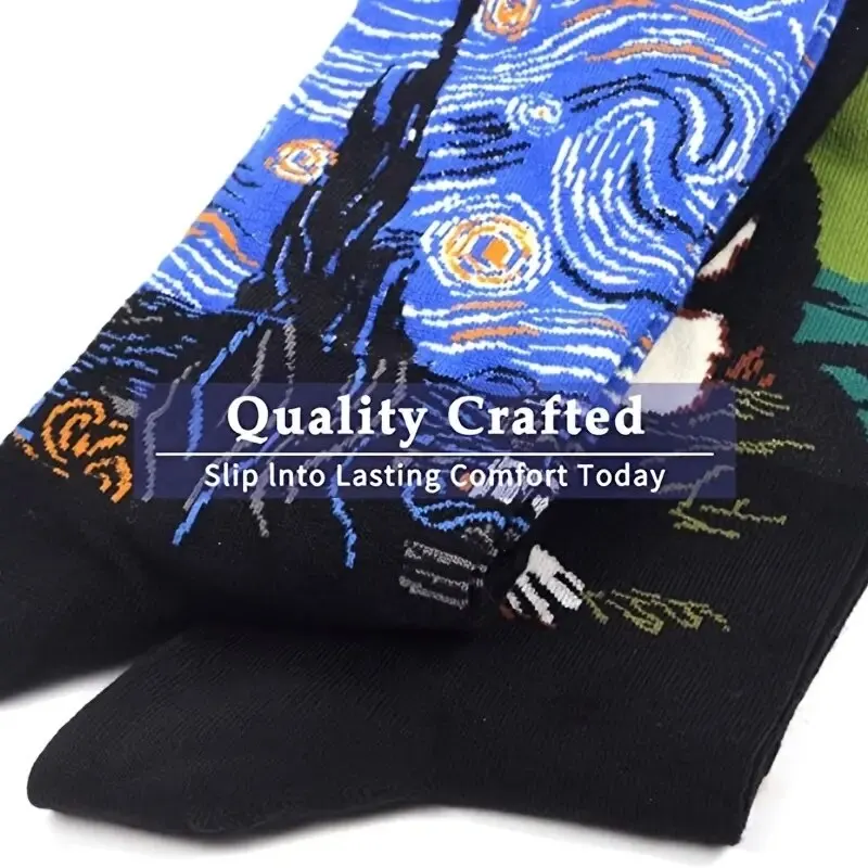 Calcetines artísticos con pintura al óleo abstracta Retro para hombre, calcetín moderno para monopatín, Van Gogh, noche estrellada, feliz, pintura al óleo, 1 par