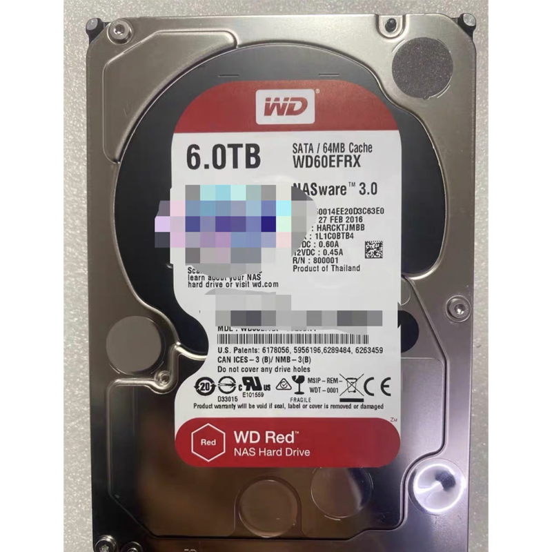 Модель WD Enterprise Red Disk 6T (WD60EFRX), тип интерфейса SATA, емкость 6 Гбит/с, кэш 6 ТБ, скорость 128 МБ, 5900