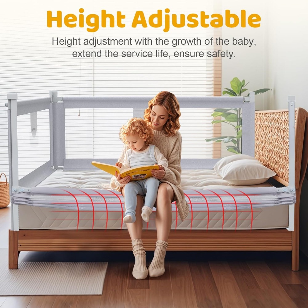 omzer Bed Rail for Toddlers - 3 Sides Safety Baby Bed Rail Guard with Child Lock, Infants Height Adjustment King Size Bed Guard