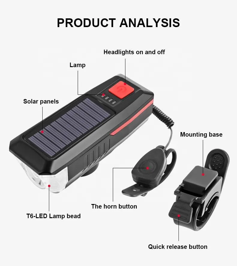 ไฟหน้าจักรยานเสือภูเขาพร้อมแตรไฟจักรยานชาร์จไฟได้แบบ USB ชาร์จไฟได้ MTB