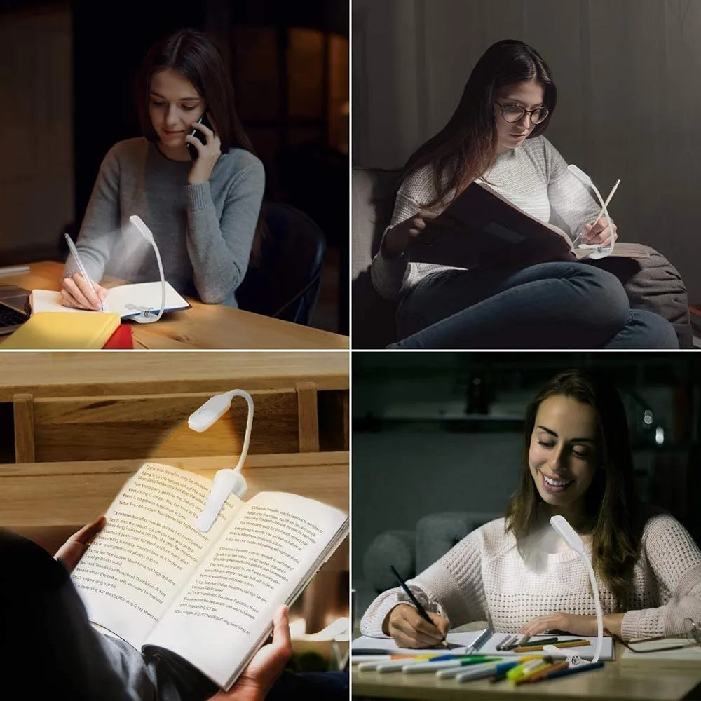 LED Book Light USB Rechargeable Reading Light 3-Level Warm Cool White Daylight Portable Flexible Easy Clip Night Reading Lamp