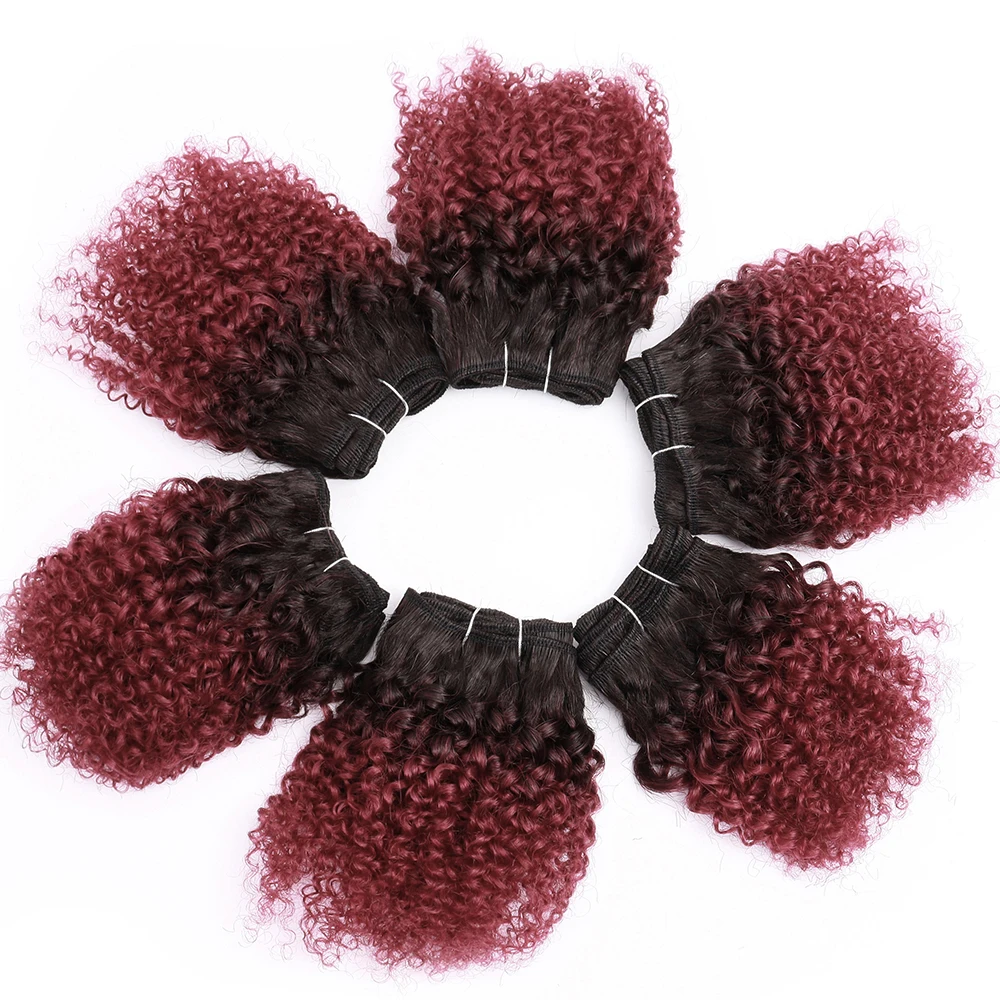 Pacotes curtos encaracolados duplos desenhados jerry curl 100% pacotes de cabelo humano 8-12 Polegada cabelo remy brasileiro 6 pacotes para preto