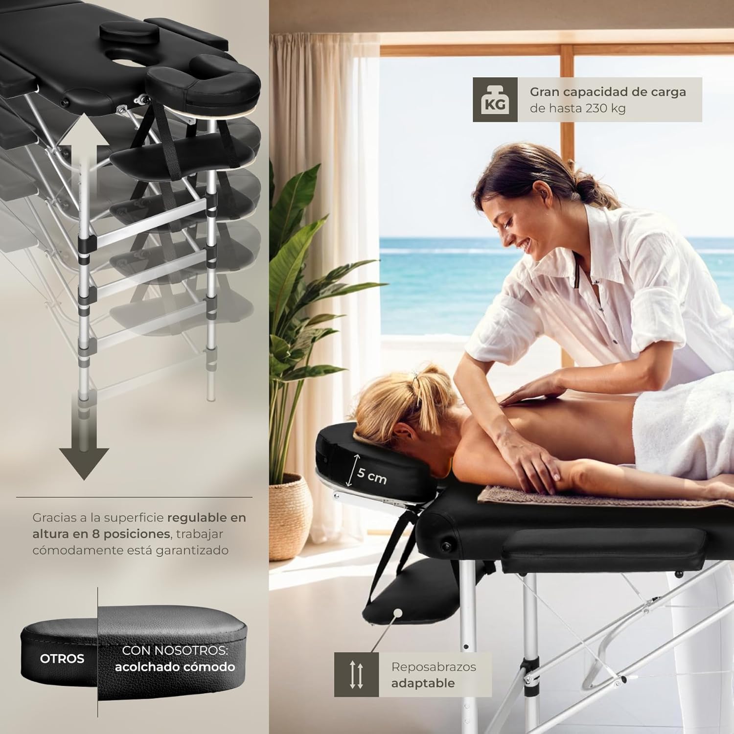 Mesa de masaje plegable, fisioterapia profesional, quiromasaje, tatuajes, Reiki, profesional de aluminio