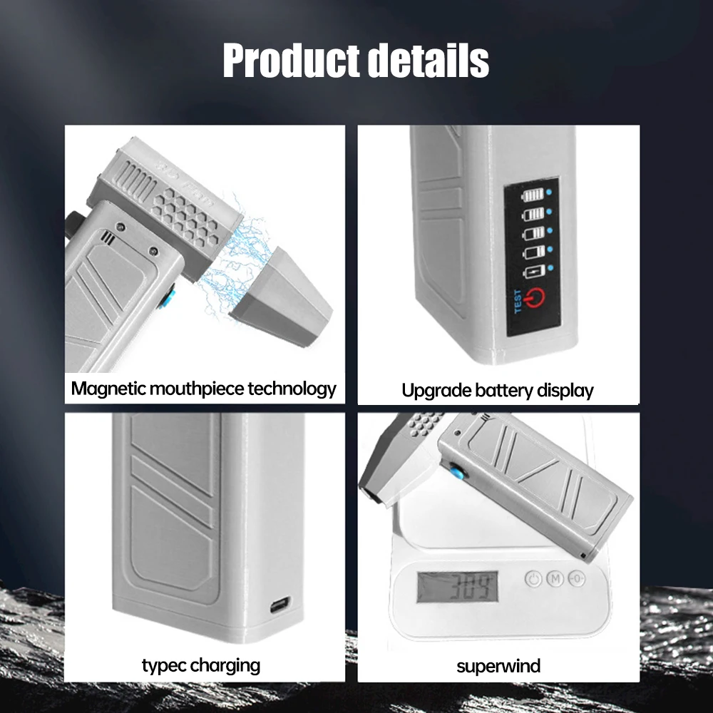 140000RPM Mini Turbo Jet Fan Brushless Motor Handheld Duct Fan 52M/S Portable Turbo Fan Type-C Charging with Power Display Compu