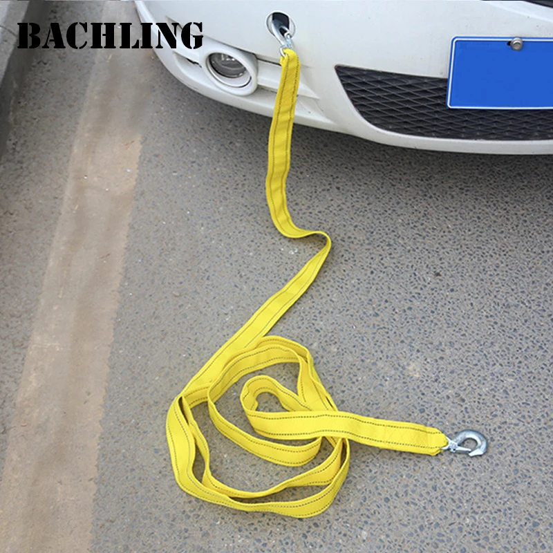 Cable de remolque para coche de 4M y 5 toneladas, correa de cuerda de tracción con ganchos, cuerda de rescate pesada portátil para turismo autónomo, doble capa gruesa