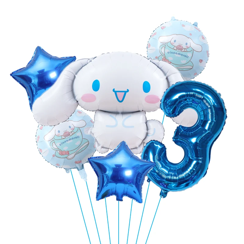 6pcs 만화 Sanrio 귀여운 Kuromi 내 멜로디 Cinnamoroll 호일 풍선 32 인치 번호 세트 어린이 생일 파티 장식 장난감