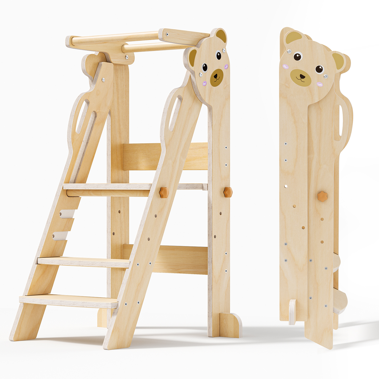 Altura ajustável Montessori Tower com segurança Trilhos, Folding Montessori Observation Tower, fácil de montar, 3 camadas