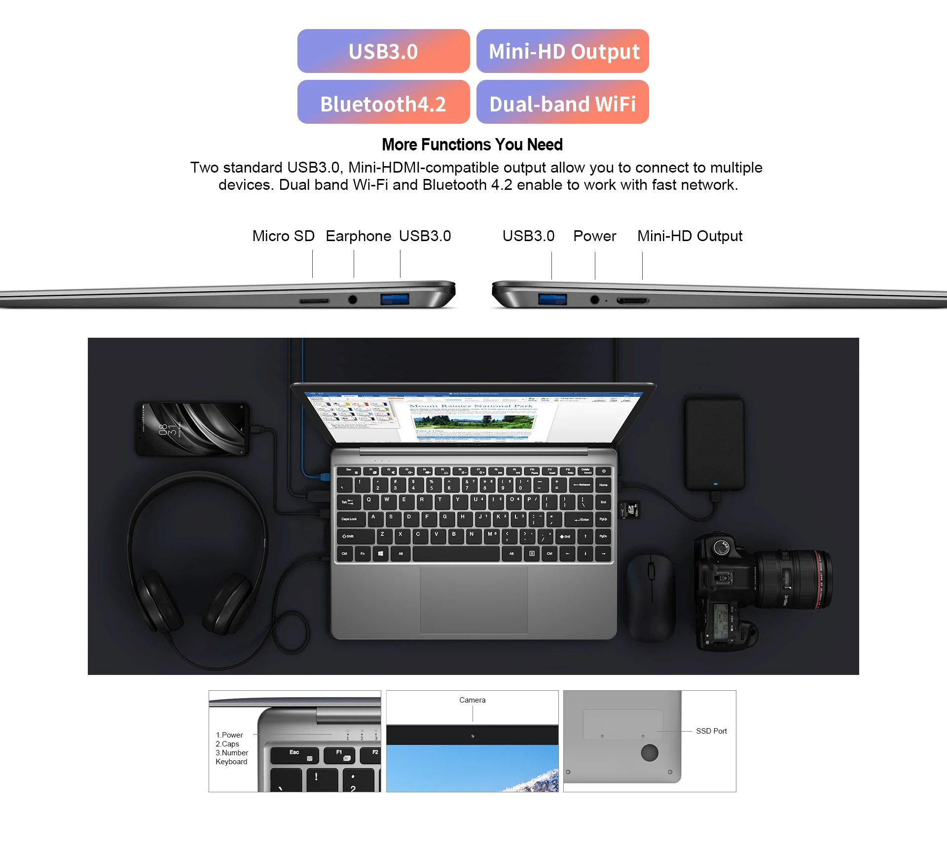 TECLAST Portátil F7 Plus, 14,1 pulgadas, Celeron N4100, 8GB GB RAM y SSD 256GB, Windows 10, pantalla FHD 1920x1080 IPS, UHD 600 GPU