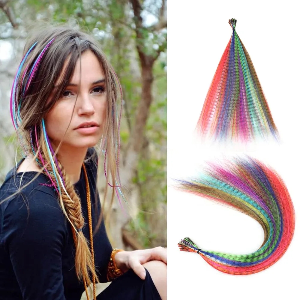 Hebras de colores para extensión de plumas de cabello, 1-20 piezas, postizo sintético con punta I, extensiones de cabello de plumas de línea de cebra