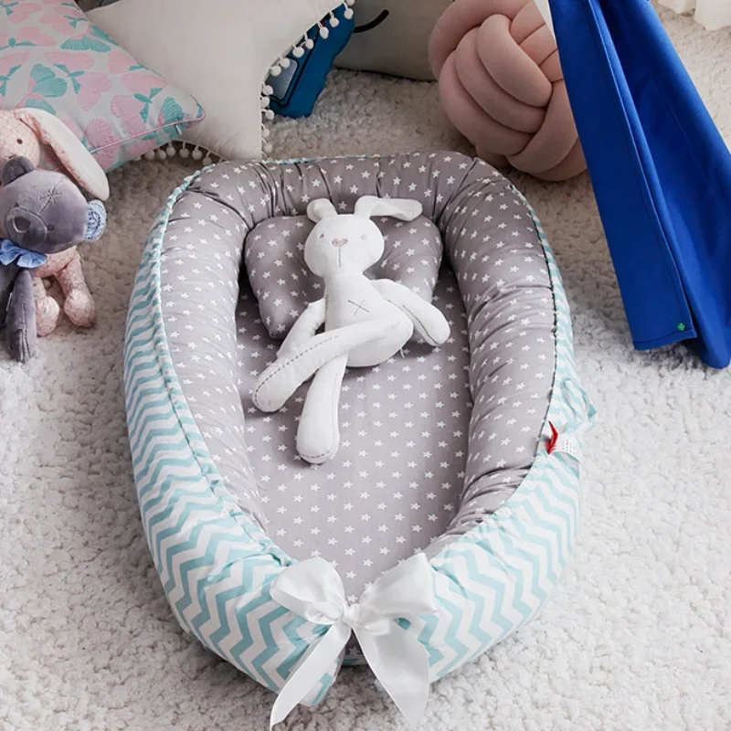 Cama ninho de bebê com travesseiro, 85*50cm, berço portátil, cama de viagem, berço de algodão para recém-nascidos, berço, amortecedor