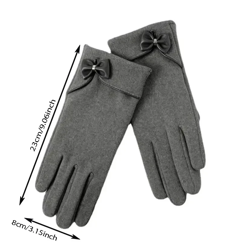 ผู้หญิงใหม่ Keep WARM Touch Screen PLUS กํามะหยี่ภายใน Thicken Windproof ขี่จักรยานน่ารักน่ารัก Bowknot Elegant ความยืดหยุ่นถุงมือนุ่ม