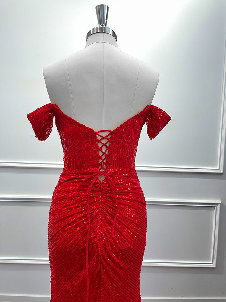 Schicke und elegante Damen-Abend-Maxikleider 2025, schulterfrei, mit Pailletten, Meerjungfrau, geteilt, für Nacht, Abschlussball, formelle Kleider für Party, individuell gestaltet