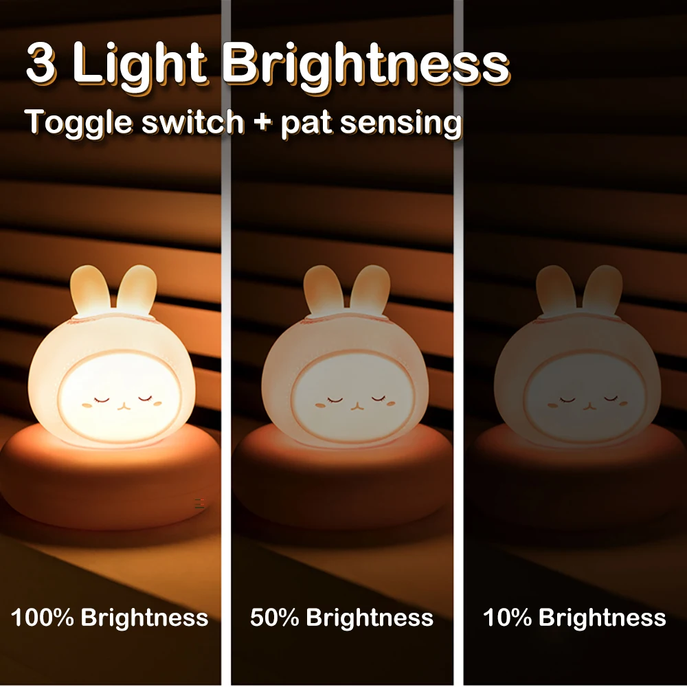 Veilleuse en forme d'animal mignon, nouveauté, 3 niveaux, variable, veilleuse pour pépinière, lampe de Table Rechargeable par USB pour l'allaitement, bébé en bas âge
